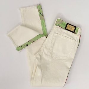 $790 ETRO Milano Off White with Side Embroidered Ribbon ~Raw Edge Bottom Size 26